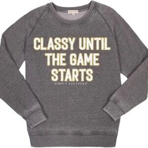 NWT Simply Southern Classy Until The Game Starts Gray Sweatshirt Size S